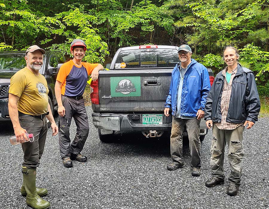 Corinth crew assembled to do trail maintenance on the FX Shea Town Forest trails. 2023.